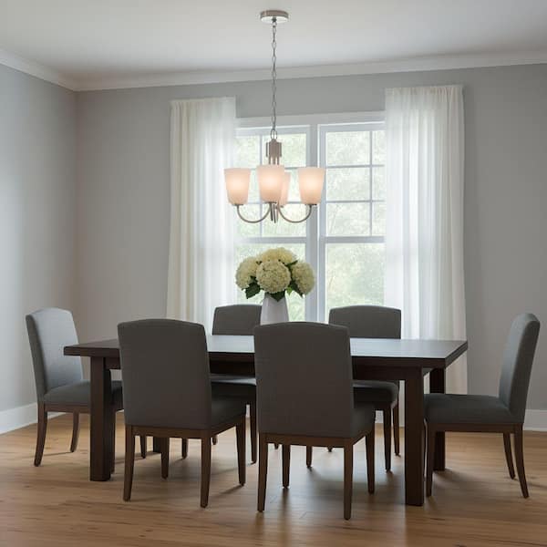 Miles 3-Light Brushed Nickel with White Glass Shades Transitional Dimmable Chandelier