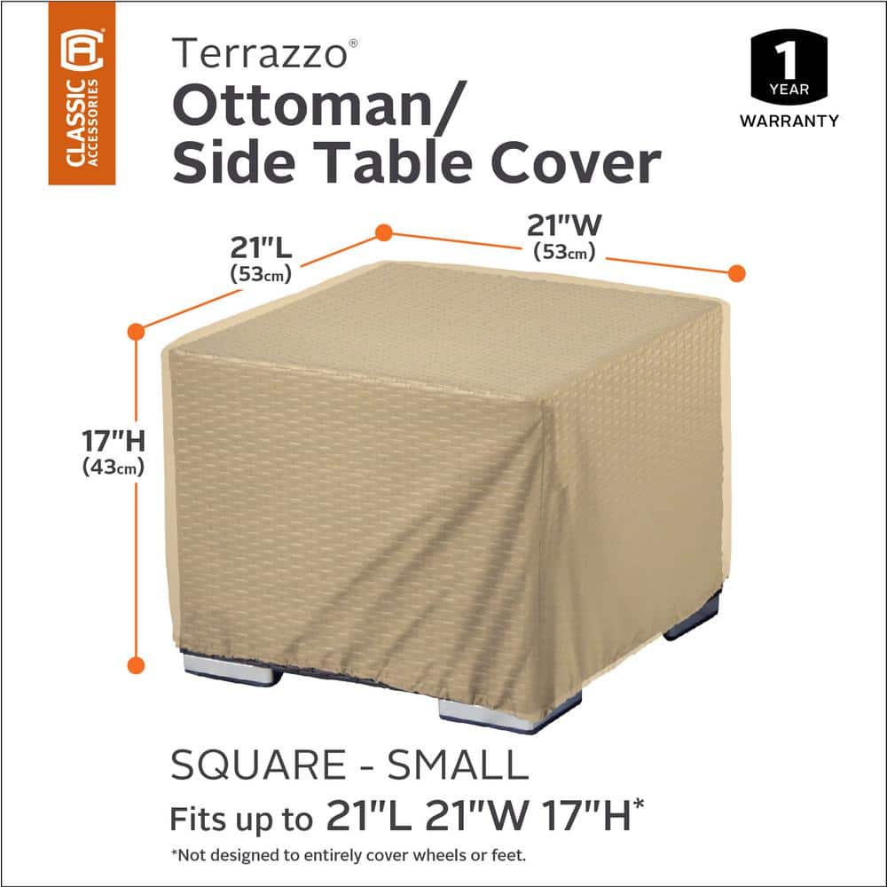 Beige Water-Resistant Square Outdoor Ottoman/Coffee Table Cover