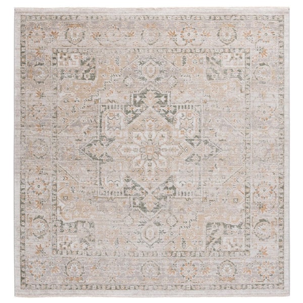 Hazel 6 ft. x 6 ft. Taupe/Green Distressed Medallion square Area Rug