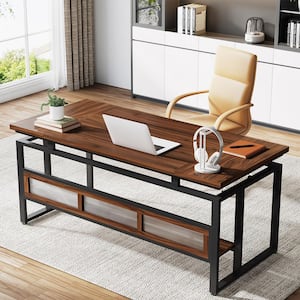 Halseey 63 in. Rectangular Brown Executive Desk, Large Computer Office Desk with Thickened Frame and Tabletop