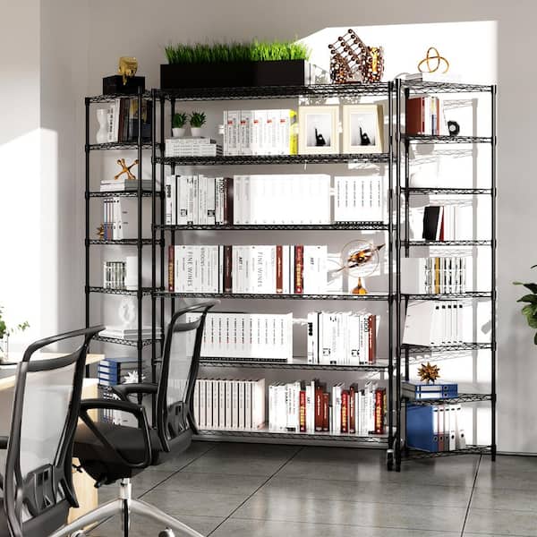 6-Tiers Black with Wheels Adjustable Height Heavy Steel Load Capacity 6000lbs Rectangles Warehouse Wire Shelves