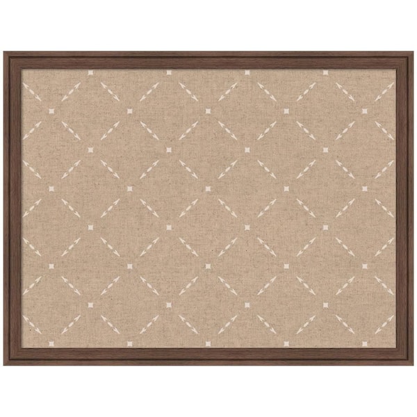 Florence 20 in. x 26 in. Brown Plastic Framed Beige Lattice Pattern Memo Board