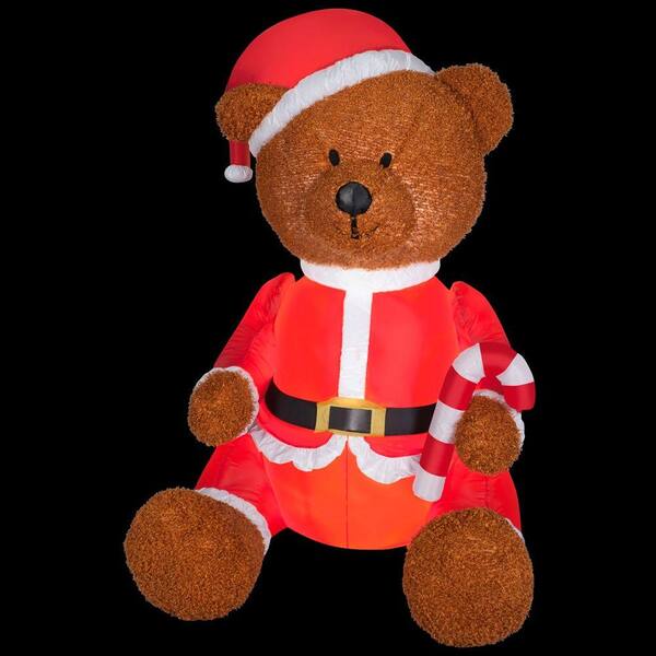 Gemmy 35.43 in. D x 33.07 in. W x 53.94 in. H Inflatable Fuzzy Teddy Bear with Santa Outfit