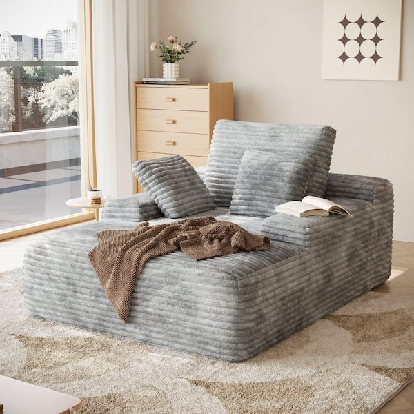 49.2 in. W x 67 in. D Square Arm Corduroy No Assembly Rectangle Sectional Sofa for Apartments in Gray