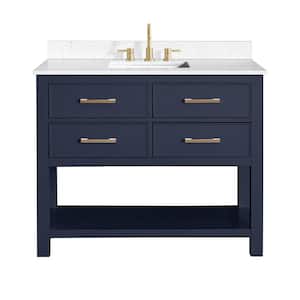 Brooks 43 in. W. x 22 in. D x 35 in. H Single sink Bath Vanity in Navy Blue finish and Cala White Engineered Top