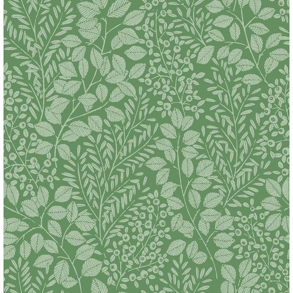 A-Street Prints Elin Green Berry Botanical Paper Glossy Non-Pasted Wallpaper Roll