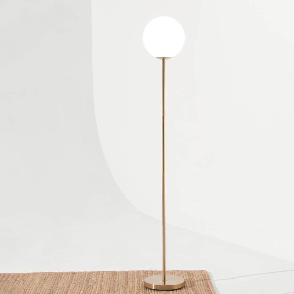 Luna Frosted Glass Globe Adjustable LED Floor Lamp for Kids in Brass