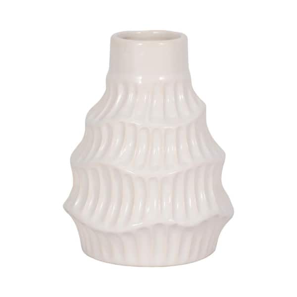 Liv & Skye 6 in. White Stoneware Round Decorative Vase