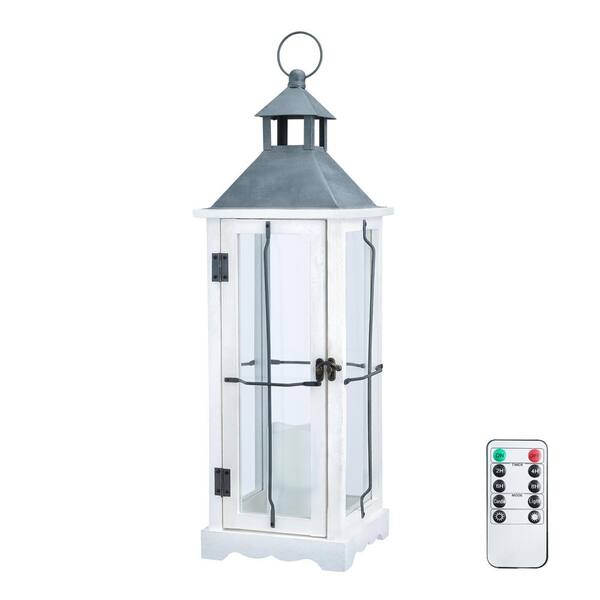 MUMTOP 25.6 In. Wood Lantern, Candle Hurricane Large Lantern, for Table Top, Wall Hanging Garden Display, Indoor and Outdoor