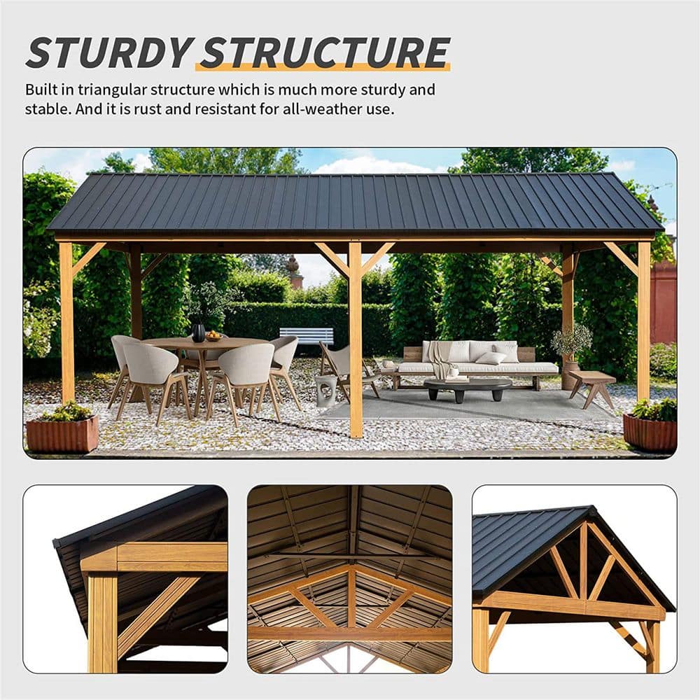 12 ft. W x 20 ft. L Outdoor Aluminum Hard Top Gazebo with Galvanized Steel 