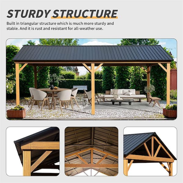 12 ft. W x 20 ft. L Outdoor Aluminum Hard Top Gazebo with Galvanized Steel Gable Canopy for Patio Backyard Yellow Brown