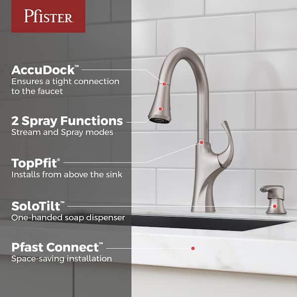 Miri Single-Handle Pull-Down Sprayer Kitchen Faucet with Soap Dispenser in Spot Defense Stainless Steel