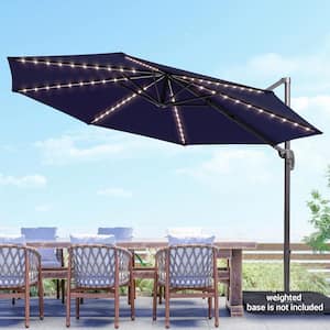 10 ft. Round Solar LED 360-Degree Rotation Cantilever Offset Outdoor Patio Umbrella in Navy Blue