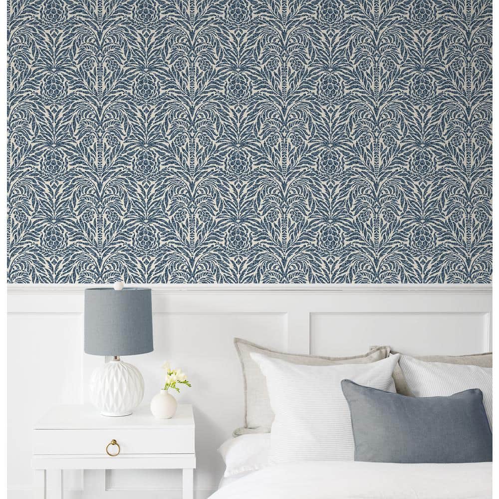Indigo Damask Self-Adhesive Vinyl Peel and Stick Wallpaper Roll