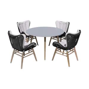Sydney and Fanny 5-Piece Light Eucalyptus Wood Round Outdoor Dining Set with Grey Cushions