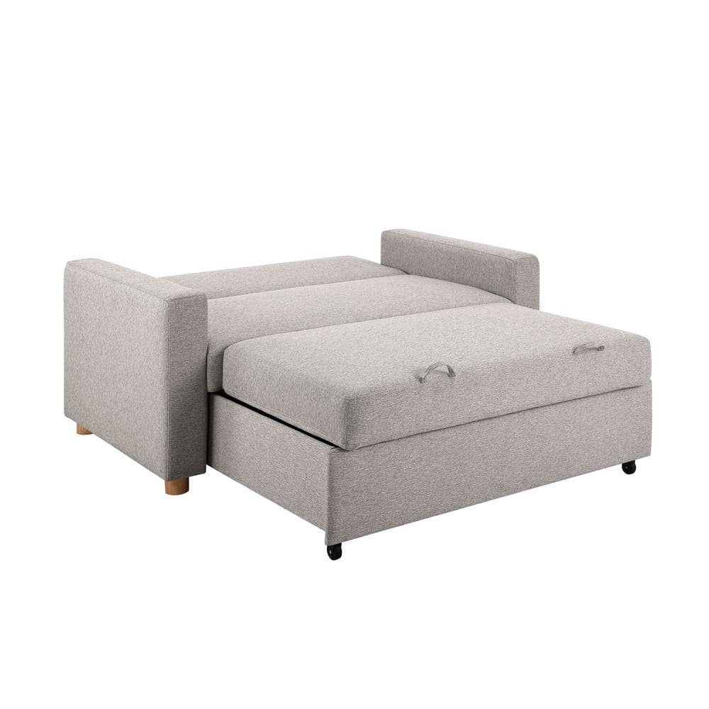 Light Gray Fabric Convertible Sleeper Sofa with Wooden Legs