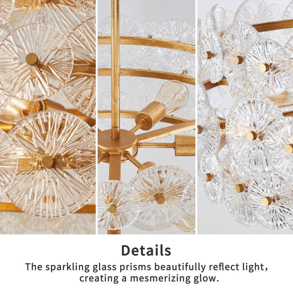 Gold Drum Chandelier with Hand-Made Glass Discs