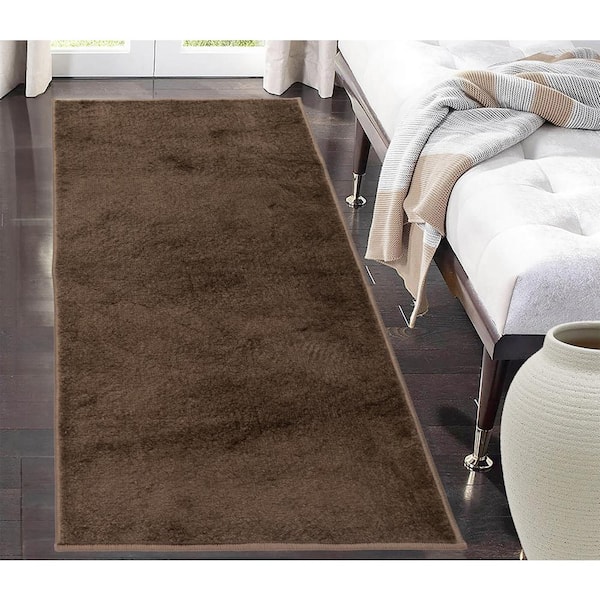 RugStylesOnline Euro Solid Dark Beige 26 in. Width x Your Choice Length Custom Size Runner Rug