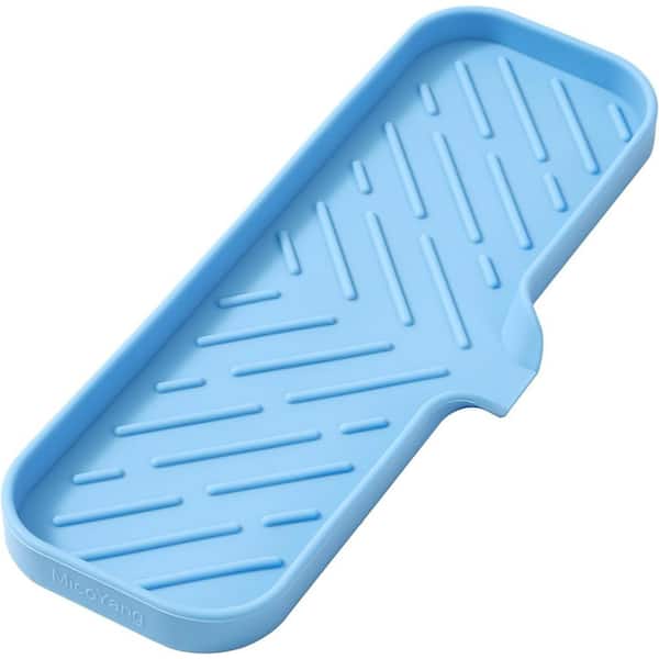 Aoibox 12 in. Silicone Bathroom Soap Dishes with Drain and Kitchen Sink Organizer, Sponge Holder, Dish Soap Tray in Light Blue.