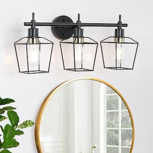 Farmhouse 23.22 in. 3-Light Black Bathroom Vanity Light with Wire Cage
