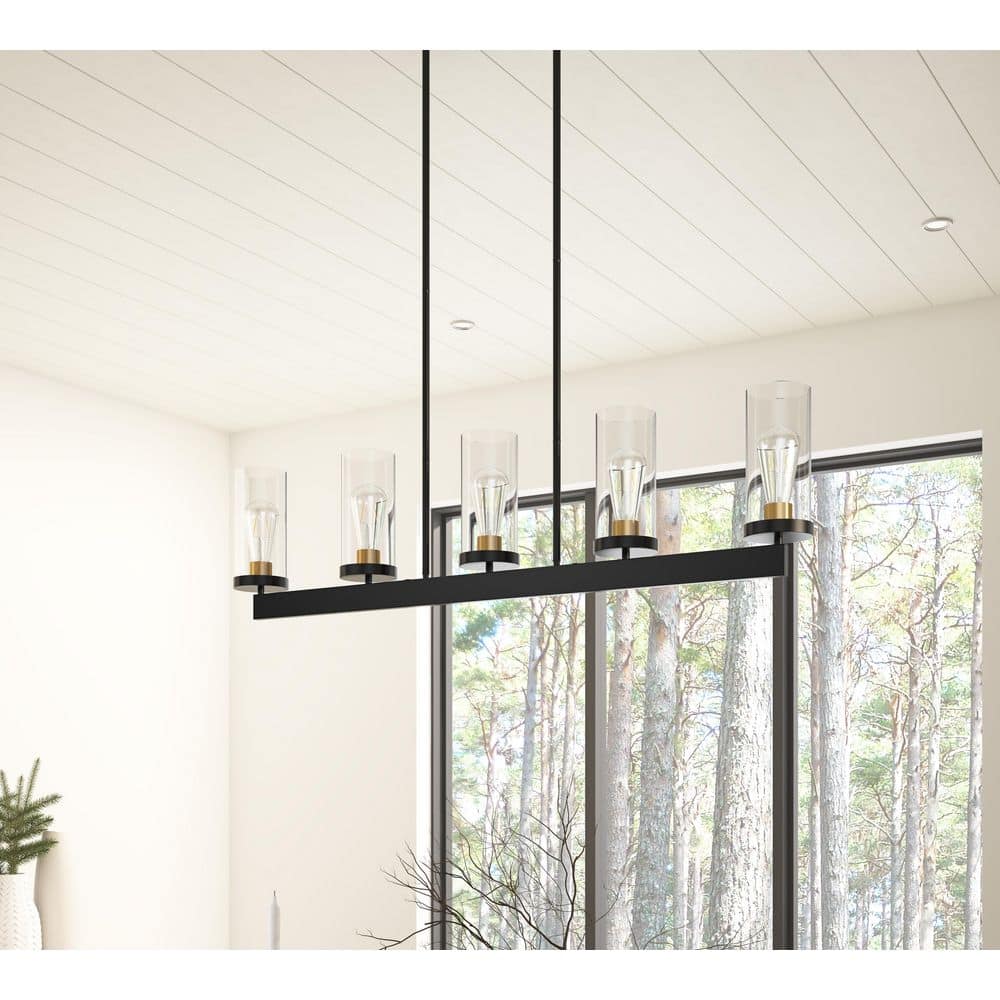 Matte Black 5-Light Glass Shade Kitchen Island Pendant