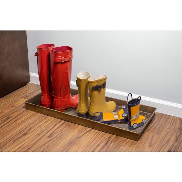 208BR Pebbles 30 in. x 13 in. Brass Boot Tray and Door Mat