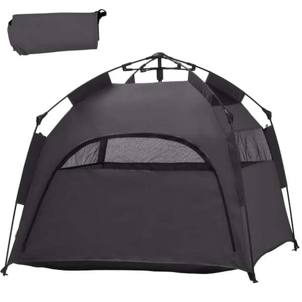 3.9 ft. x 3.9 ft. Dark Gray Pop Up Dog Tent with Sunshade Top and Carry Bag, Indoor/Outdoor Pet Tent