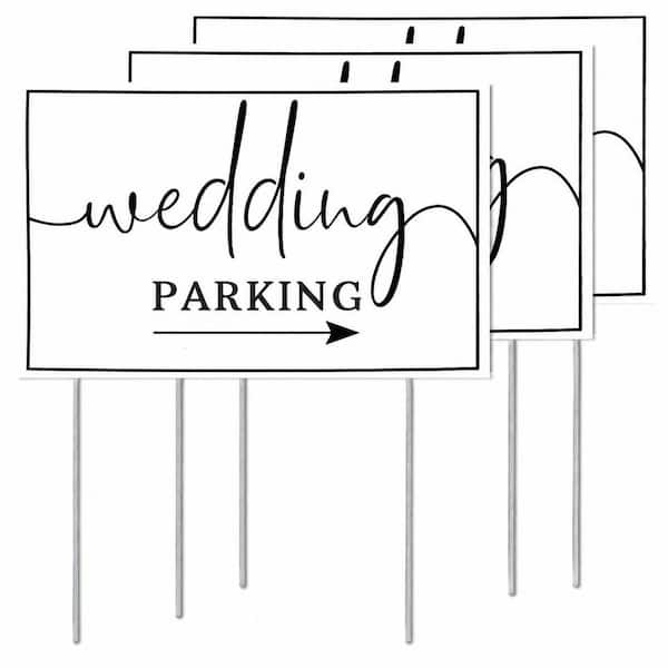 3 Pack Double Sided Printed Metal Wedding Parking Arrow Signs with Stakes Waterproof Yard Directional Decor