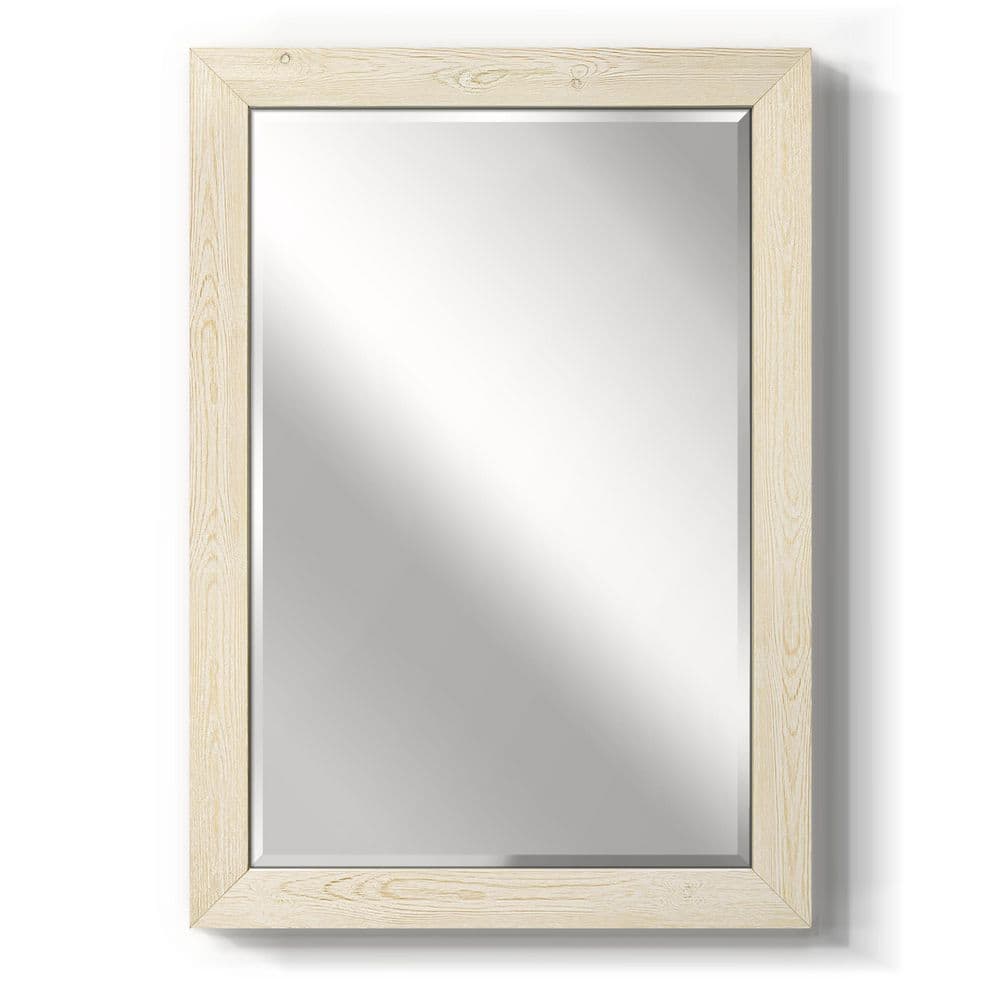 Wexford Home Beveled Edge Framed 29 in. W x 41 in. H Rectangle Wood Natural  White Mirror MR1-L01 The Home Depot