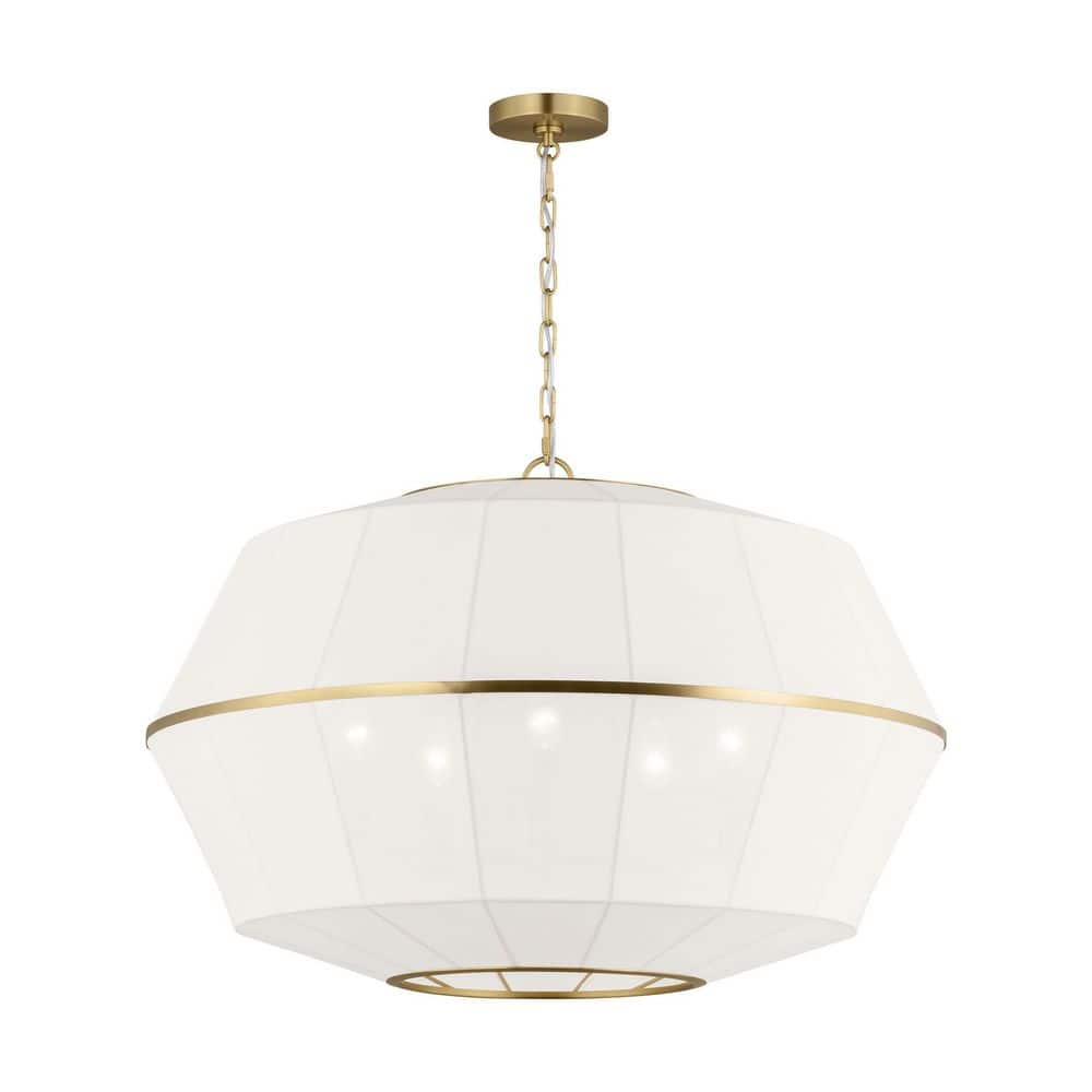 Hikari Wide 5-Light Burnished Brass Dining Room Pendant Chandelier with White Linen Shade price history on PriceWatchPro