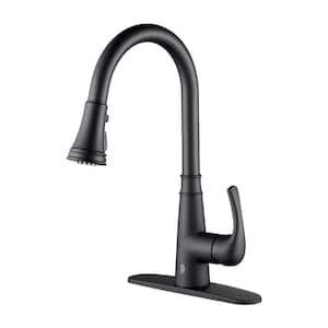 Touchless Single Handle Gooseneck Pull Down Sprayer Kitchen Faucet with Deckplate Included in Matte Black