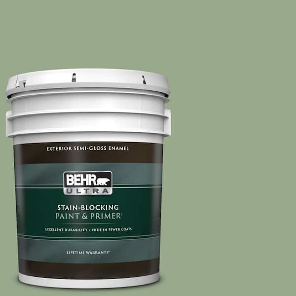 BEHR ULTRA 5 gal. #PPU11-05 Pesto Green Semi-Gloss Enamel Exterior Paint & Primer
