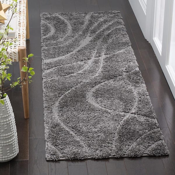 Florida Shag Gray 2 ft. x 11 ft. Solid Runner Rug