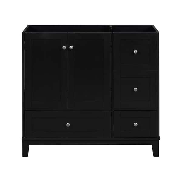 JUJABU Bath Vanity Cabinet without Top with 2-Doors and 4-Drawers in Black 36 in.