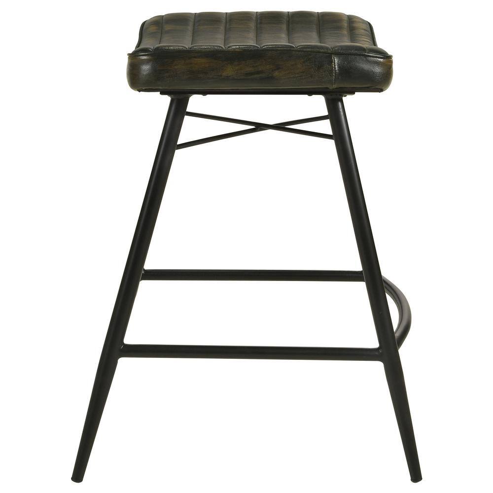 Bayu Dark Brown Leather Saddle Counter Stool with Metal Base