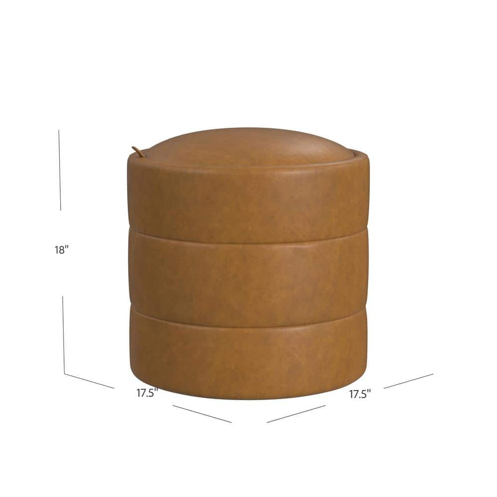 Carmel Faux Leather Tufted Round Storage Ottoman