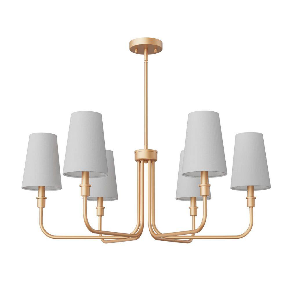 6-Light Gold Finish Traditional Chandelier with Tapered Fabric Shades, No Bulbs Included price history on PriceWatchPro