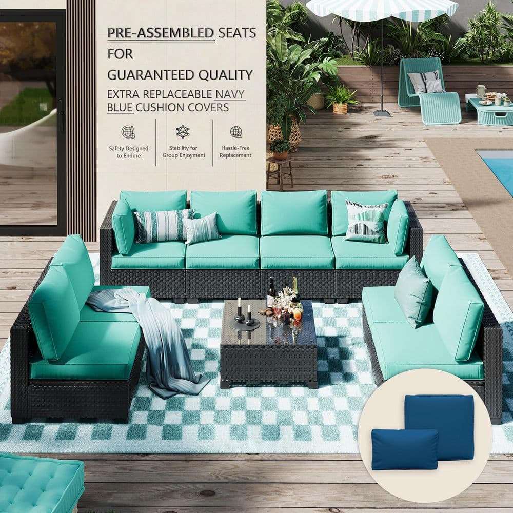 Hav Rattan 9p Stabenton 9-Piece Wicker Rattan Outdoor Patio Conversation Seating Set ...