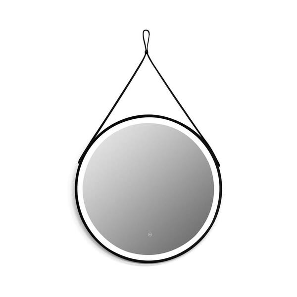 Altair Roccia 28 in. W x 28 in. H Small Round Aluminum Framed LED Lighting Wall Bathroom Vanity Mirror in Matt Black