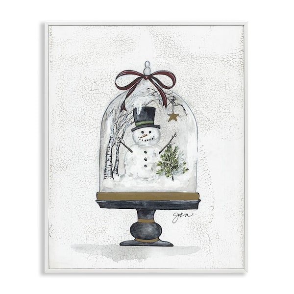 Snowman Winter Scenery Snow Globe Rustic Detail by Julie Norkus Framed Giclee Art Print Nature 20 in. x 16 in.