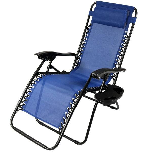 Sunnydaze Zero Gravity Navy Blue Lawn Chair with Pillow and Cup Holder ...