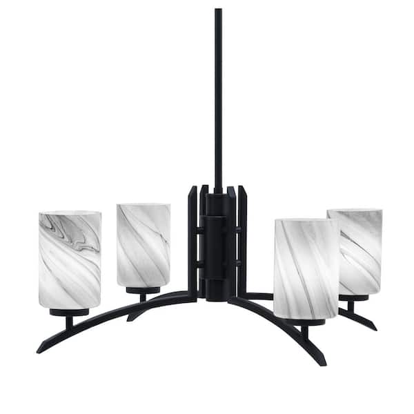 Unbranded Siena 26 in. 4 Light Matte Black Chandelier with Onyx Swirl Glass Shades