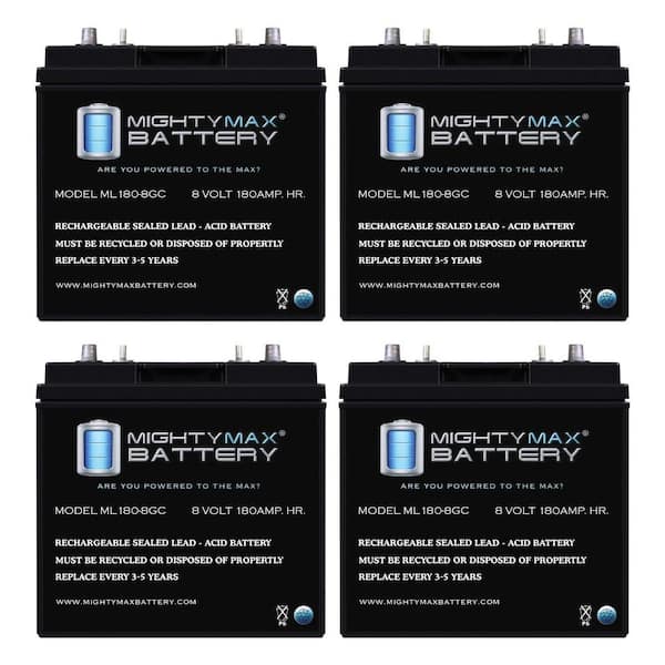 ML180-8GC-8-Volt 180 AH, Dual Terminal, Rechargeable SLA AGM Battery For Golf Cart-Pack of 4
