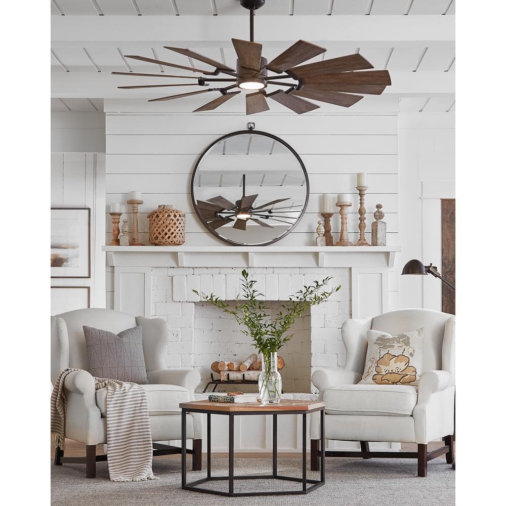 Aged Pewter 62" Prairie Ceiling Fan with Light Grey Weathered Oak Blades