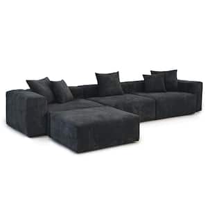 141.7 in. Square Arm Corduroy Velvet 4-Pieces Modular Free Combination Sectional Sofa with Ottoman in Black