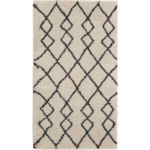 Geometric Ivory/Charcoal doormat 2 ft. x 4 ft. Shag Modern Kitchen Area Rug