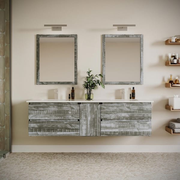 Formosa 70 in. Wall Mount Floating Double Bath Vanity Cabinet without Top in Sage Gray