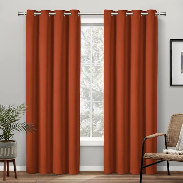 EXCLUSIVE HOME Academy Mecca Orange Solid Blackout Grommet Top Curtain, 52 in. W x 96 in. L (Set of 2)