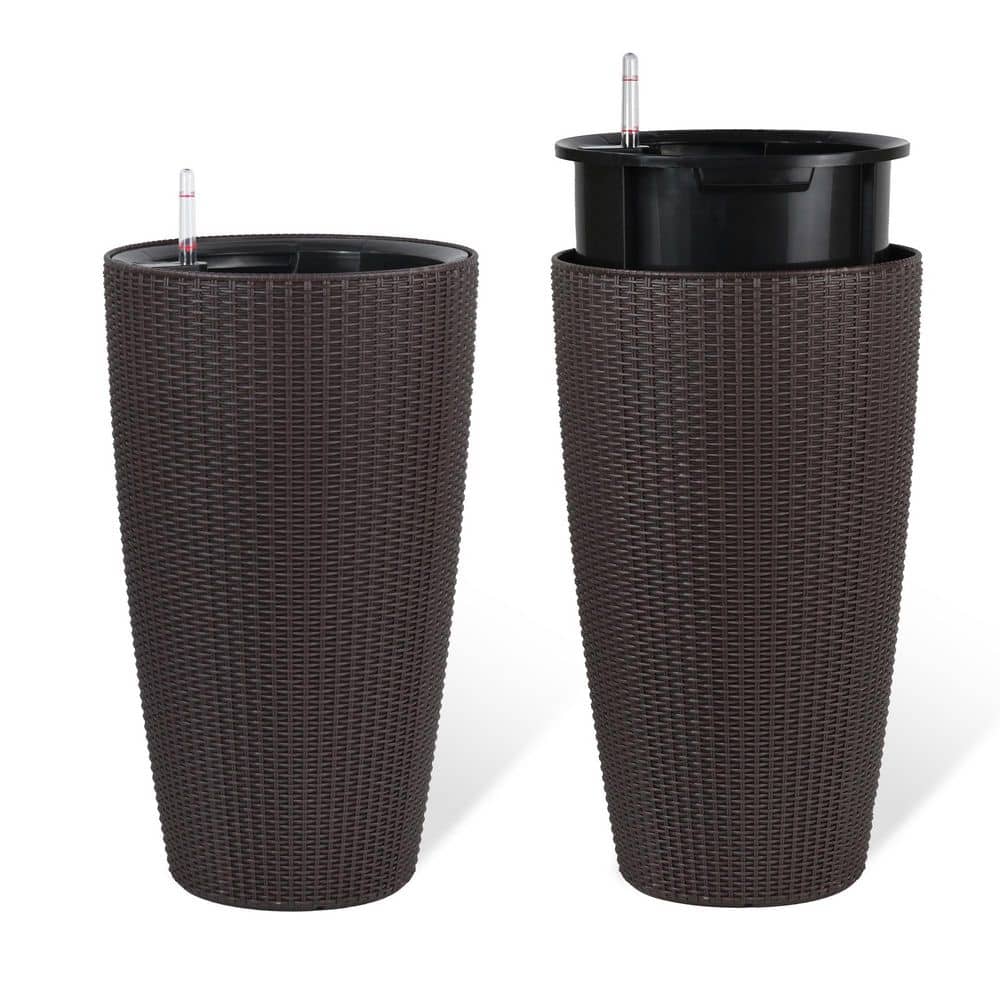 Polypropylene Plastic Square Planter Set with Water Level Monitor Inner Bucket in Brown for Patio (2-Pack) price history on PriceWatchPro