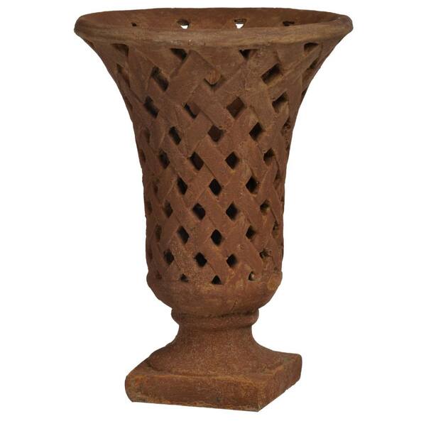 Benjara 9.7 in. Dia Brown Stone Weave Planter with Flared Top